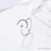 Klusterringar 925 Solid Real Sterling Silver Fine Jewelry Moon Star CZ Cocktail Opening Ring Sizable for Women Girl Gift DA27