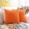 Lot de 2 taies d'oreiller en velours côtelé doux rayé solide carré couvre-lit housses de coussin 18 x pouces orange