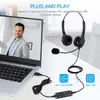 Mikrofone USB-Kabel-Computer-Headset Freihändiger binauraler Kopfhörer mit Mikrofonlautstärke und Stummschalttaste für Büro-Callcenter-Unternehmen