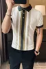 Men's Polos Mode Homme Knitting Polo Hit Color Stripe Shirt British Men Fashion Short Sleeve Camisa Masculina Playera Hombre