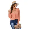 Blouses voor dames chiffon shirt vrouwen herfst pure kleur jacquard lange lantaarn mouw solide v-neck blouse mode kleding tops