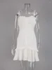 Casual jurken witte spaghetti riem sexy bodycon jurk dames katoenen ruches mini zomer veter dames enkele borstkorset