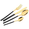 Dinnerware Sets Black Stainless Steel Set Knife Dessert Fork Tea Spoon Tableware Mirror Cutlery Kitchen Flatware Silverware