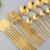 Столовые наборы Durtens 24pcs Dinandware Set Set Setring Gold Gold Sutreer Sutror Sutroring Нож для серебряной вилки ложки посудомоечная машина сейфу безопасность