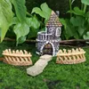 Estatuetas decorativas vintage castelo escuro decoração de halloween mini desenho animado modelo resina artesanato ornamento em miniatura decoração de jardim diy