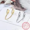 Hoop Earrings 925 Sterling Silver White Zircon Double Circle Chain For Women Ear Bone Cuff Buckle Cartilage Huggie