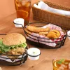 Dinnerware Sets Stainless Steel Basket Snack Potato Chips Barrel Container Tableware Frying French Fries (Black)