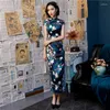 Ubranie etniczne 2023 Zielone eleganckie retro kobiety chińskie tradycyjne sukienki qipao drukowanie cheongsam długie qi pao sukienki plus size 4xl