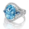Trouwringen Luxe zilvergeplateerd ovaal gesneden zeeblauwe edelstenen kristallen ring bruids engagement jubileum cadeau voor vrouwengeschenken