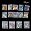 Sacs de rangement 100 pièces imprimés Mini bijoux dessin animé motif cristal pochettes d'emballage sac à fermeture éclair réutilisable