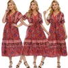 Roupas étnicas Vintage Mulheres estampas florais Vestido longo Longo Bohemian Summer casual muçulmano abayas jilbab jilbab dubai ramadã Turquia