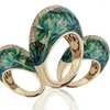 Wedding Rings Trendy Lotus Leaves Flower Opal Stone Ring White Crystal Hand Painted Statement For Women Fashion Boho Jewelry Gifts