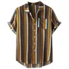 メンズTシャツカンクルオールドメンTシャツストライプ半袖緩いボタンハワイアンカジュアルシャツトップサマーシックブラウス2023ビーチカミザ
