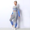 Active Set 2st Women Sport outfit Tracksuit Sömlös Yoga Set Gym Fitness Suit Långärmad Crop Top Leggings Sportwear Lady Clothing