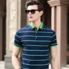 Men's T -skjortor 2023 Spring Summer Shirt Men mode Cotton Short - ärm Slim Stretch Vintage Tee Strip Tshirt för