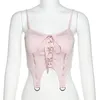 Kvinnors tankar Kvinnokläder rosa snörning Camisole Y2K Dancing Crop Tops High Street Spicy Girl Camis Sexig justerbar rem