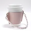 Reusable Leather Coffee Sleeve with Chain Cup Purse Hot Coffee Portable Cup Sleeve Holder With Removable Chain Leather Drink Carrier 1223850