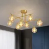 Lustres nordique minimaliste boule de verre lampe moléculaire lustre en cuivre salon LED lumières chambre salle à manger éclairage