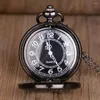 Pocket Watches Vintage Retro Black Hollow Gear Movement Quartz Watch Fob Pendant Gift With Chain