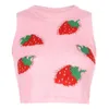 Women's Sweaters Autumn Style Fresh Strawberry Embroidered Slim Slimming Ultra-short Umbilical Wool Knitted Vest SlingWomen's