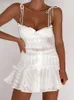 Robes décontractées Blanc Spaghetti Sangle Sexy Robe Moulante Femmes Coton À Volants Mini Été À Lacets Dames Simple Breaste Corset