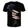 Heren T-shirts 2023 Zomerbloed Harajuku Shirt Men Black Rose 3D Printing T-shirt Fashion Korte mouw Print T-shirts Casual T-shirt Tops S-6XL