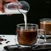 Vinglas Ahdiha350ml Glas kaffekopp Dubbel Väggvärmebeständig stor med handtag Creative Milk Tea Mugs Transparenta Drinkware