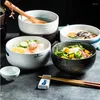 Kommen Japanse keramische kom noedel rijst ramen dessert huis eetstokjes met lepel en deksel 6 inch grote 900 ml