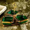 Piatti Ciotola per caramelle di frutta secca snack verde scuro in ceramica europea con supporto in metallo Piatto da dessert creativo Stoviglie per la casa