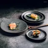 Plates Creative Frosted Black Western Plate Simple Fashion Ceramic Restaurant Rice Steak Servering Platter