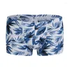 Underpants Male Panties Breathable Boxers Ice Silk Men Underwear U Convex Pouch Sexy Printed Leaves Homewear Shortboxers