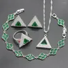 Ketting oorbellen set vrouwen zilveren geometrische groene witte semi-legale hanger uitgestrekt armbandring verjaardag cadeau