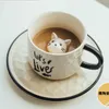 Koppar tefat keramisk kopp kaffe set söt med lock te cencups ben porslin japanska xicara och fat II50byd