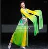 Stage Wear (0140) Vêtements de danse classique chinoise Hanfu Costume ancien Costume de fée Ensemble jaune vert manches longues vol d'eau