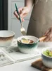 Skålar japansk keramisk fruktsallad skål med trähandtag hushåll kreativ gradient sten textur bordsartikel liten soppa