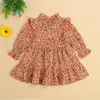 Girl Dresses Little Girls Floral Print Dress Cute Long Sleeve Ruffle Collar Loose A-Line For Holiday Beach 2-7Y Toddler