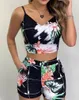 Kvinnors spårsättningar Casual V Neck Sleeveless Floral Print Yellow Top and Shorts Set Summer Wear Two Piece Suit