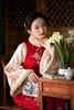 Roupas étnicas vermelhas Long Qipao Bordado de algodão vestido chinês Hanfu Mulheres Tradicional Robe Cheongsam Winter MT814