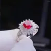 Pierścienie klastra H813 Naturalne 1.04CT Red Ruby Ring Diamonds Biżuteria rocznica For Women's Fine