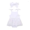 Meisjesjurken mode geboren babymeisjes ruches kanten bloemen romper jumpsuits hoofdband 2pcs outfits zomerset babykleding