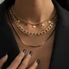 Chains Vintage Style Round Layered Necklace Plated Alloy Gold Color For Women Herringbone Chain Daily AccessoriesChains