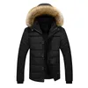 Mäns ner Fashion Men Outdoor Warm Winter Thick Jacket Päls krage långärmad blixtlås med huva päls parkor med fickan utkläder#35