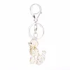 Chaveiros de alta qualidade de gotejamento keychain Chaveiro Poodle fofo com contas de strass de arco Mulheres anel de chave inoxidável