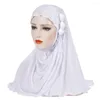 Ropa étnica Flores Borla Decoración Suave Headwrap Hijabs Color Sólido Musulmán Mujeres Jersey Turbante Pañuelo Arruga Asistente Islámico