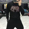 Hoodies masculino Camisa de esportes de inverno Casual Casual O-pescoço de diamante Padrão de animal Elefante Elefante Longo de mangas compridas Top de tamanho grande