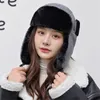 Beradas Cap -bombardeiro chapéu de bombardeiro Mulheres Lei Feng para andar de bicicleta de inverno quente Ushanka russo Flowflap Bonnet Faux Fur Trapper