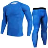 T-shirts pour hommes 2 PC Ensembles de musculation (Leggings de chemise) Pantalons pour hommes Body Shapewear Combinaison de compression Joggers Vêtements de fitness