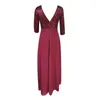 Robes décontractées Femmes Deep V Neck Mid Mancheve Prom Prom Semelled Murffon A Line Formel Night Robe Cocktail Celebrity Party