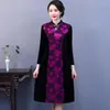 Robes décontractées Printemps Automne Robe en velours pour femmes Cheongsam à manches longues Vintage imprimé Patchwork Robe de soirée élégante pour maman