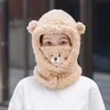 Beanies Beanie/Skull Caps Women Winter Hat Cute Bear Ears Lambool Warm Plus Velvet Thicken Windproof Neck Scarf Outdoor Cykling Cap för